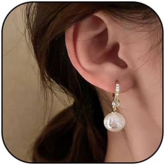 🆕 Women Gold Trendy Pearl Drop Dangle Earrings Cubic Zirconia Brides Jewelry - Picture 1 of 6
